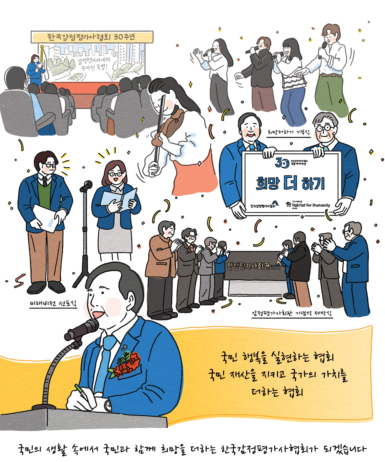 희망더하기 기부식 | 미래비전 선포식 | 감정평가사회관 기념석 제막식 | 국민 행복을 실현하는 협회 국민 재산을 지키고 국가의 가치를 더하는 협회 사회적 역할을 하는 협회 | 국민의 생활 속에서 국민과 함께 희망을 더하는 한국감정평가사협회가 되겠습니다